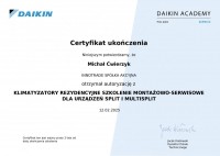 Certyfikat autoryzowanego instalatora DAIKIN