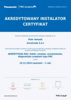 Certyfikat autoryzowanego instalatora PANASONIC