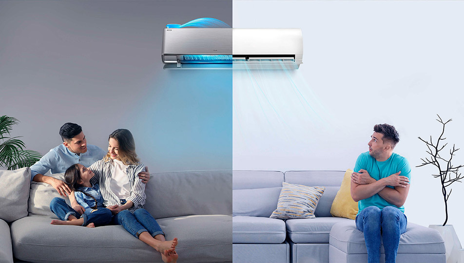 Klimatyzator ścienny TCL po montażu w salonie