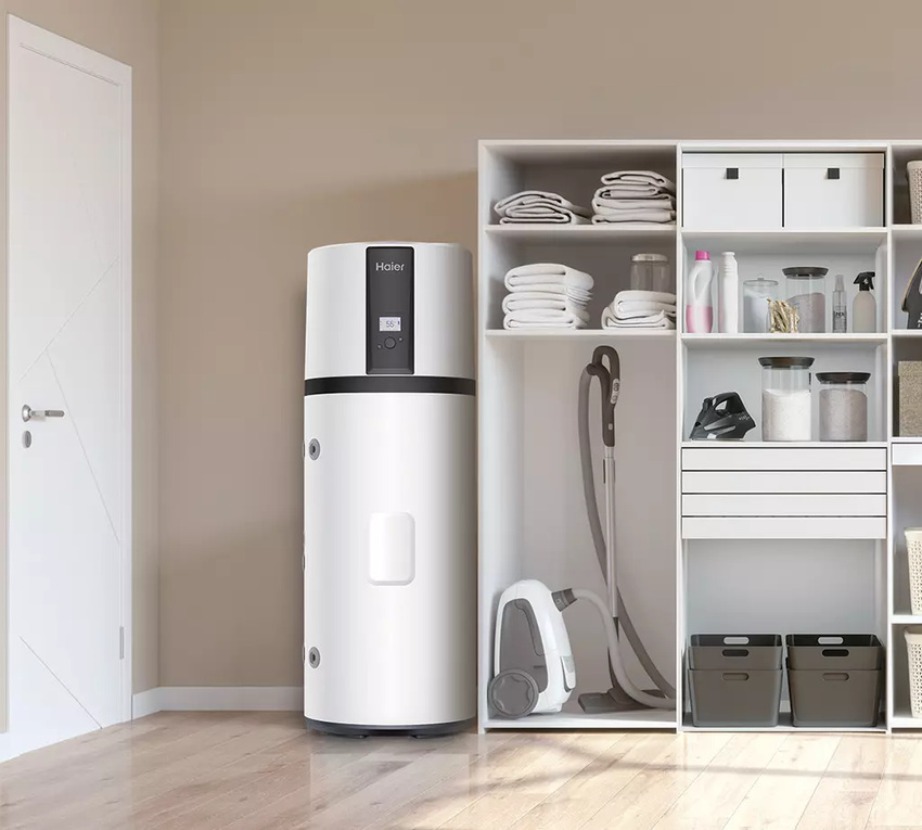 Pompa CWU Haier M7 w aranżacji pomieszczenia gospodarczego producenta