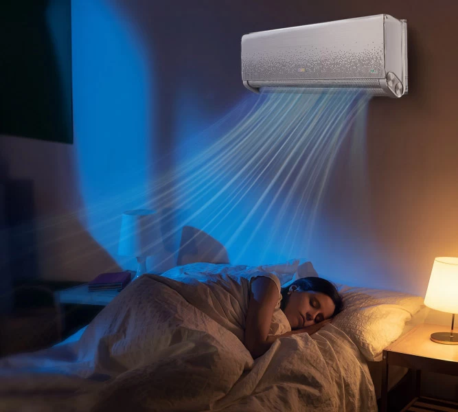 Klimatyzator ścienny AUX C-Pro w sypialni - aranżacja