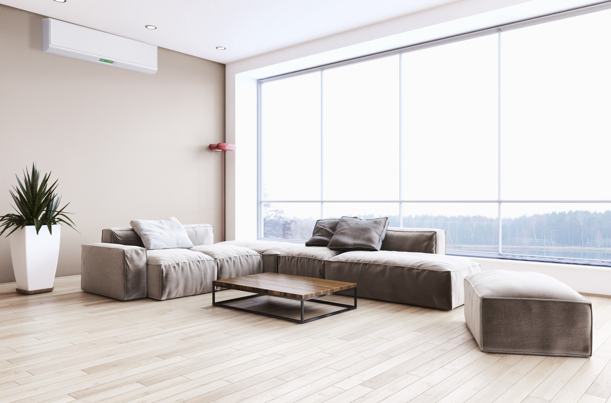 Klimatyzator w przestrzennym salonie - aranżacja