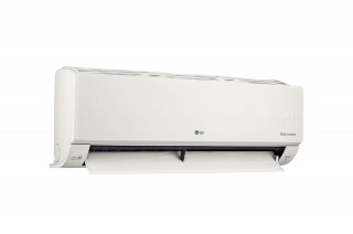 LG Artcool Beige - widok bok, otwarta żaluzja