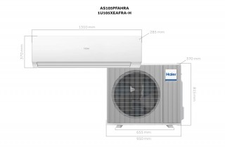 Haier Quartz Plus White Shine - wymiary jednostki wewnętrznej oraz zewnętrznej