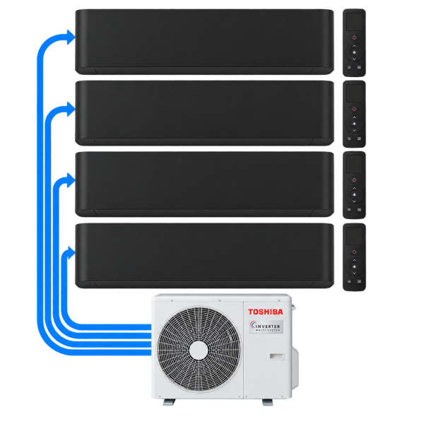 Klimatyzator multisplit do 4 pomieszczeń Toshiba Shorai Curve Black – multisplit do 4 pomieszczeń | 2 × 2,0 + 2 × 3,5 kW